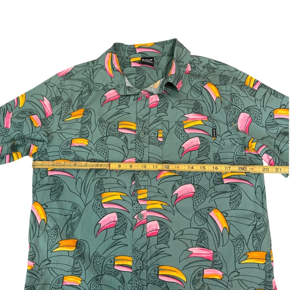 Hurley Mens SM Toucan Bird Print Button-Down Shirt Green Short Sleeve Tropical - Picture 5 of 10